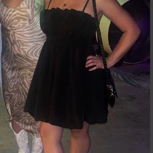 Black Ruched Spaghetti Strap Bubble Dress